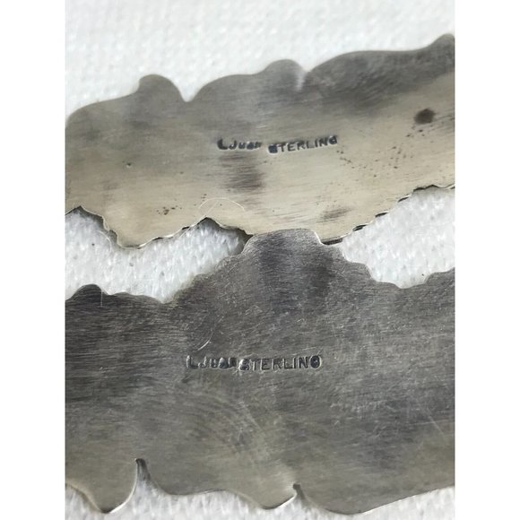 Sterling Silver Stamped Corn Husks & Coral Dangle Earrings - Signed - 3" - Picture 5 of 6